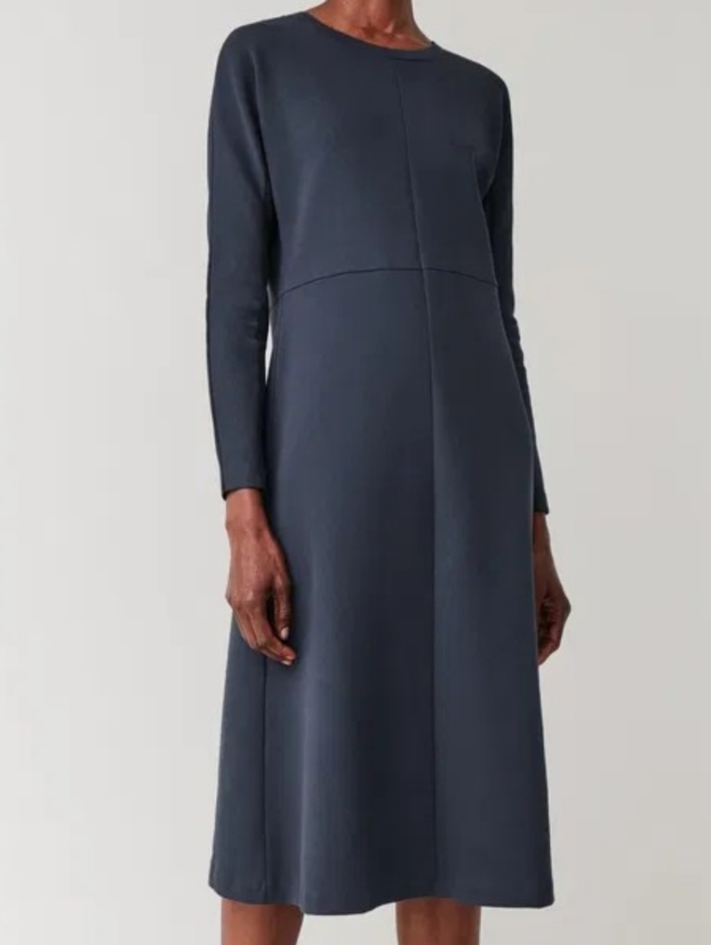COS Navy Long-Sleeve A-Line Midi Dress Size S